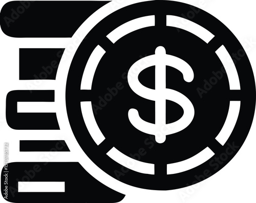 Dollar sign coin with paper icon
