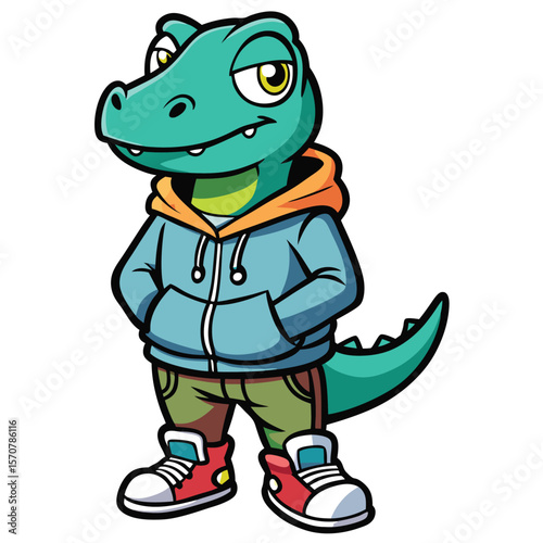Cool Dinosaur in Hoodie Cartoon