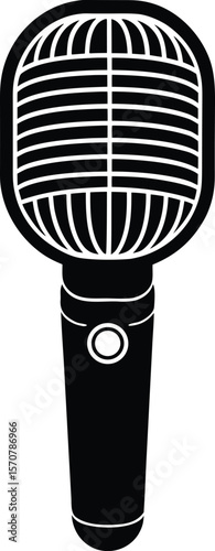 Vector art of a black vintage microphone isolated on a white background