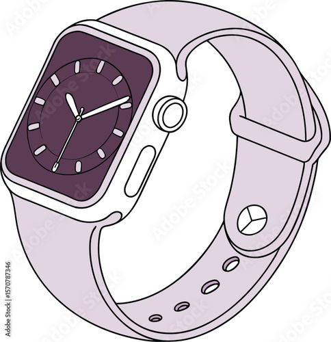 Vector art of a purple smartwatch isolated on a white background