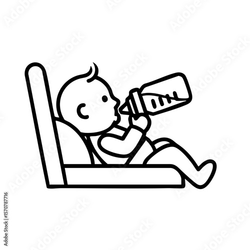  Baby drinking from bottle in car seat line icon
