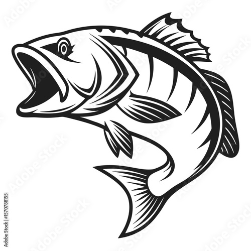 Black and White Vector Drawing of a Leaping Fish jumping fish 1