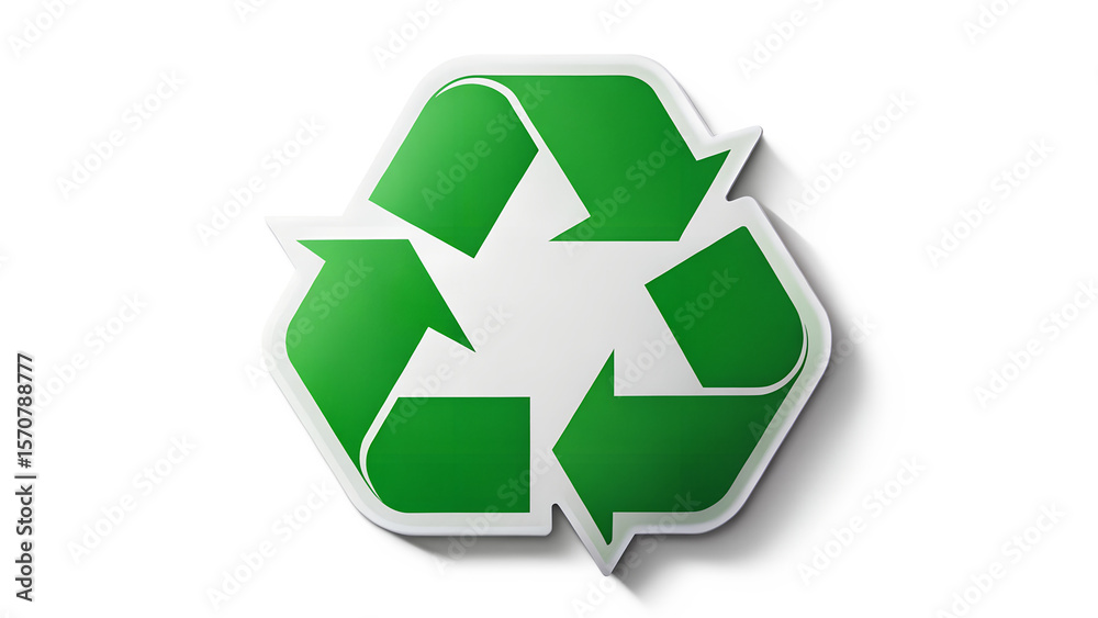 Obraz premium The universal recycling symbol in vibrant green, isolated on a white background