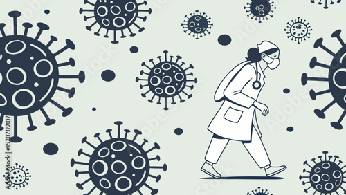 Colorful cartoon virus pattern on a light background, showcasing various virus shapes in playful red tones.
