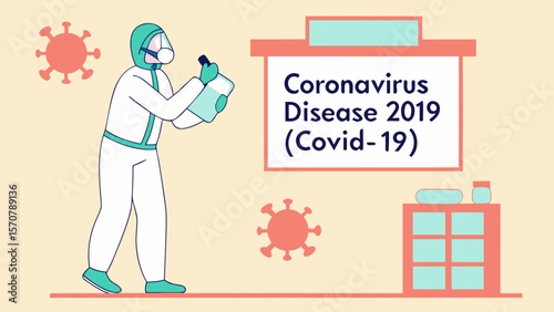 A healthcare worker in protective gear illustrates the fight against COVID-19, showcasing a sterile environment.