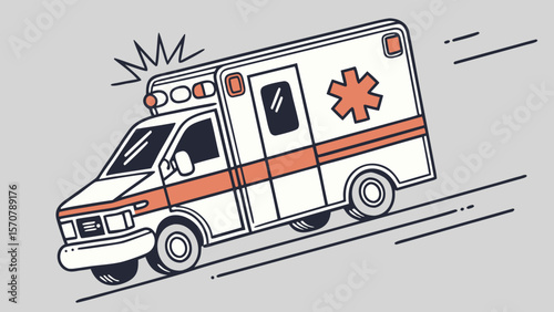 Illustration of an emergency ambulance with a simple design and distinctive markings.