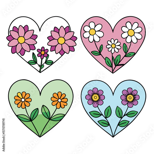 Floral Heart Love Design Elements
