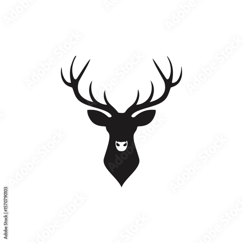 Black silhouette of a deer head with antlers stag