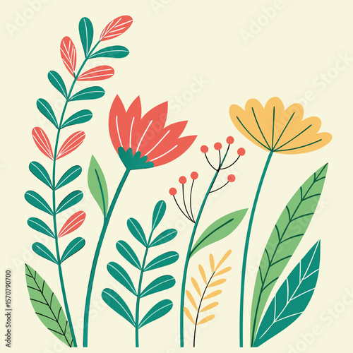 Colorful Abstract Flowers Plants Illustration