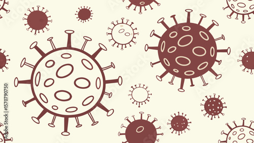 Colorful cartoon virus pattern on a light background, showcasing various virus shapes in playful red tones.