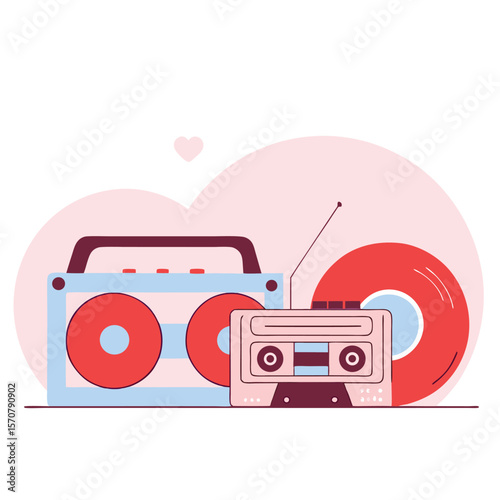 Retro Music Player Flat Illustration