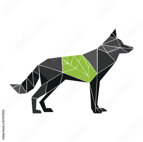 Geometric wolf with green and gray segments polygon abstract