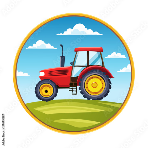 Cartoon Tractor on a Farm