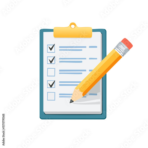 Checklist on Clipboard with Pencil - Tick Marks and Task List