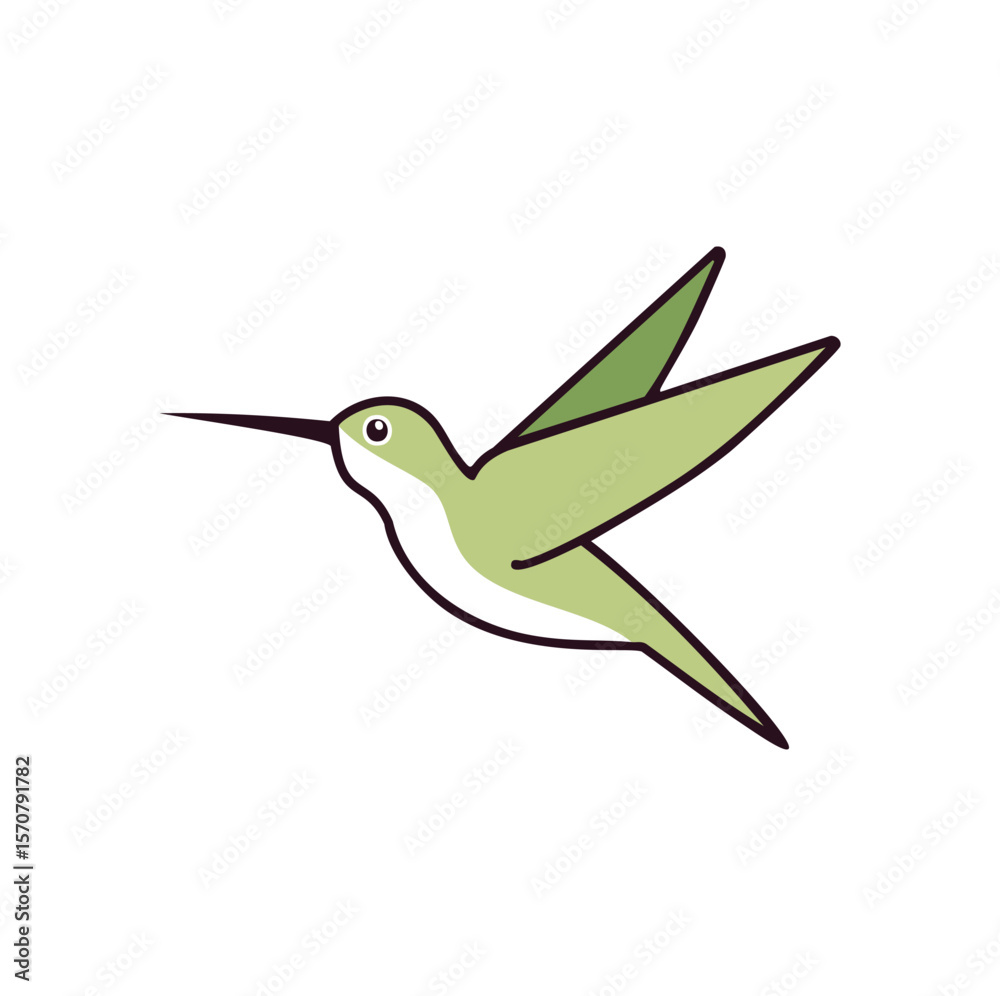Obraz premium Green hummingbird in flight with dark outline flying nature