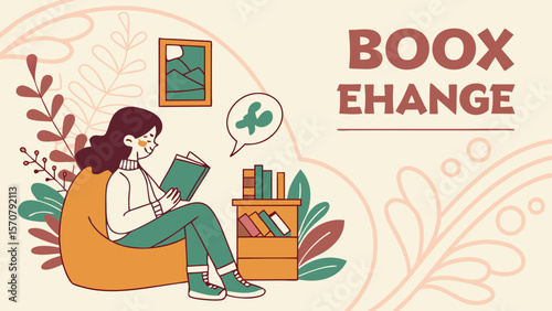 A young woman with dark hair enjoys reading a book while sitting on a cozy bean bag in a warmly designed room.
