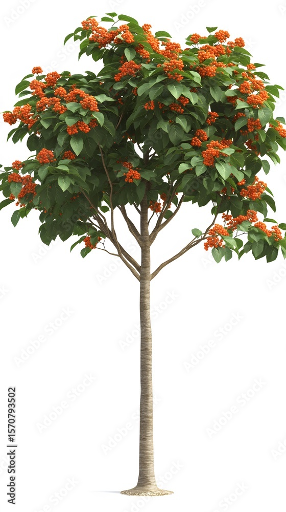 Fototapeta premium Full view of a decorative tree with vibrant orange berries.