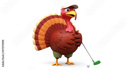 Cartoon turkey playing golf