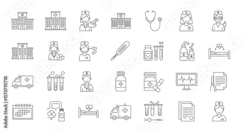 Healthcare and Medical Services Line Icon Set