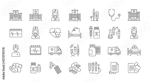 Healthcare and Medical Services Line Icon Set