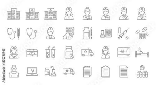 Healthcare and Medical Services Line Icon Set