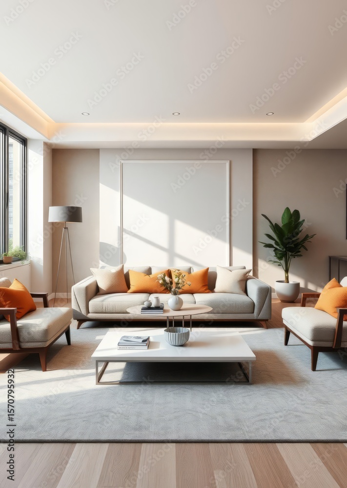 Fototapeta premium Empty top white top table in living room for product display montage Empty room interior design architecture blank design room