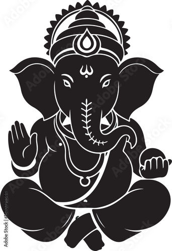Ganesha hindu god illustration vector art design for diwali festival and hinduism culture icon graphic silhouette