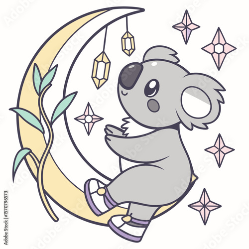 Creative SVG: Bashful Koala bear with wearing bunny slippers in a Lunar Elegance colored Starlight Ball theme