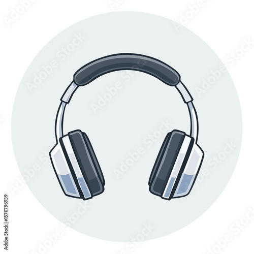 Cartoon illustration of wireless headphones for music listening, gaming, or entertainment with gray background