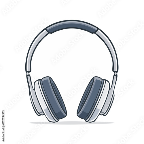 Isolated studio headphones with audio listening equipment on a solid dark background illustration