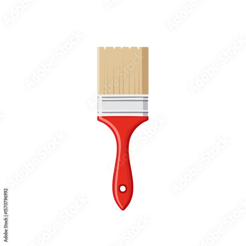 Red handled paint brush with tan bristles on black background, tool, artwork, supplies, diy