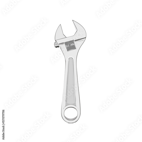 Adjustable wrench tool on black background. Silver metal wrench for mechanical repairs, plumbing, and construction jobs.