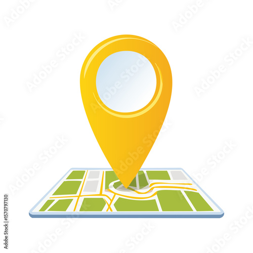 Yellow Map Pointer Location Pin Icon on City Map, Cartography and Navigation Symbol