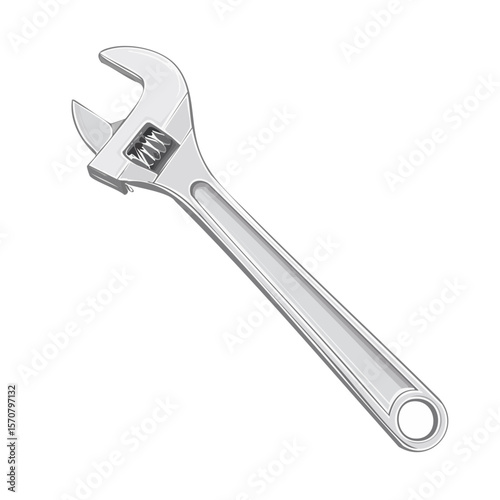Adjustable wrench illustration on black. Tool used for repair, construction and plumbing isolated.