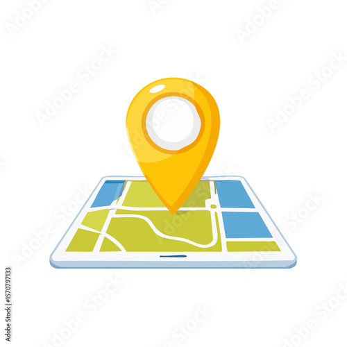 Yellow Location Pin on Digital Map. Navigation, Location, Direction Concept