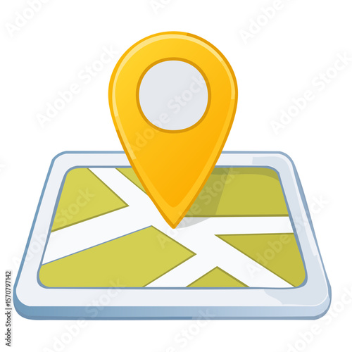 Map with Yellow Location Pointer Shows Navigation, Directions, and Local Business Finder