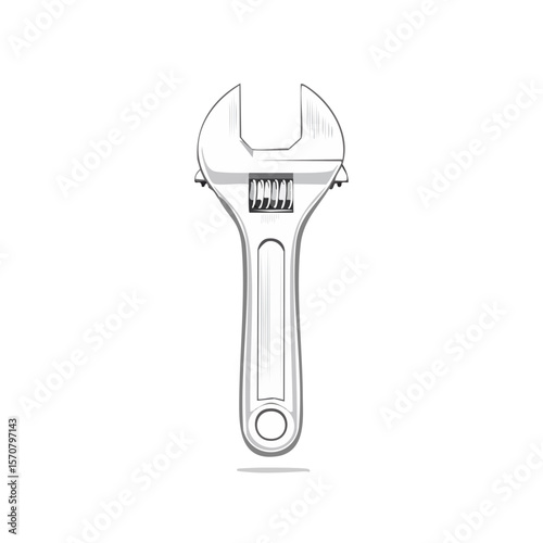 Illustration of an adjustable wrench on a black background, tool for construction and repair work with adjustable jaws.