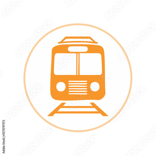Orange train icon front view passenger rail transport commuter symbol travel mobility railway railroad graphic