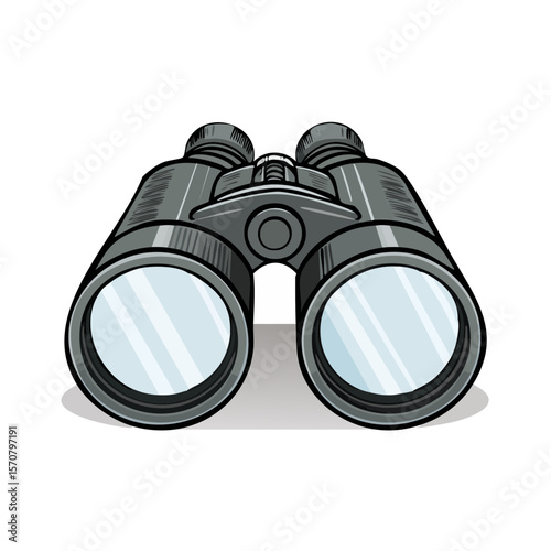 Isolated binoculars illustration for scouting, bird watching or hunting equipment concept with black background and grey frame