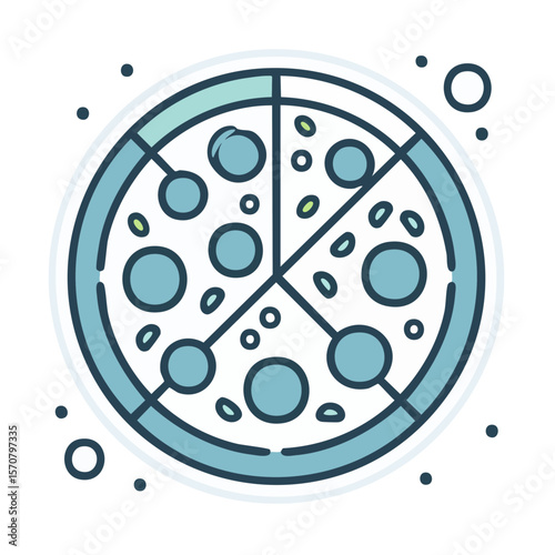 Stylized pizza with toppings icon design fresh baked pie slices and cut portions