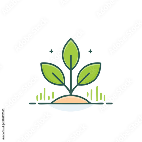 Seedling icon with young leaves growing from soil simple conceptual design for web banners or infographics