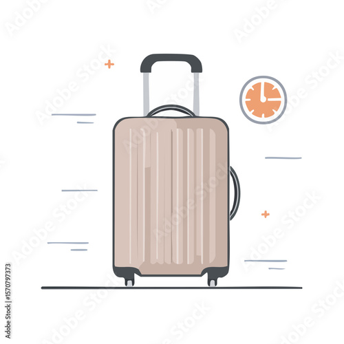 Suitcase Ready for Travel with Clock Depicting Speed Efficiency and Timeliness on Dark Backdrop