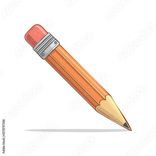 Cartoon pencil drawing writing line on black background illustration for education creativity or office supplies