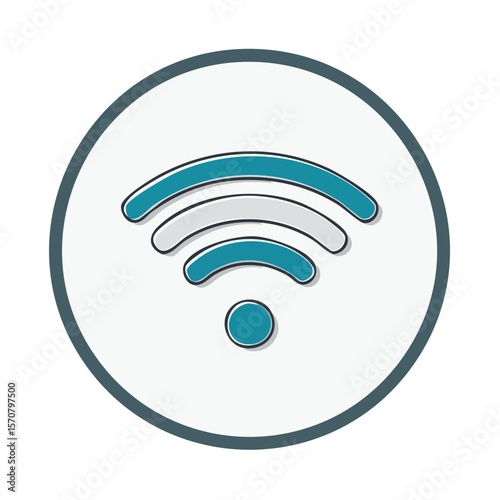 Vector wireless signal icon graphic internet connection symbol network technology communications simple clean design teal and gray round button