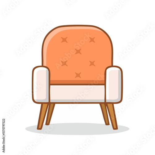 Comfortable Armchair with Button Tufting Cartoon Illustration Seating Furniture Relaxing Design Stylish Soft Cushion Isolated