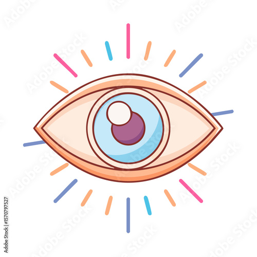 Mystic Eye with Colorful Rays Cartoon Vision Magic Intuition Enlightenment Symbol Esoteric Art