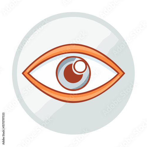 Stylized eye illustration on a white circle, eyeball cornea pupil iris graphic visual design