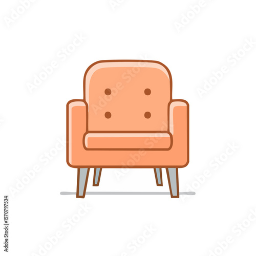 Comfortable Orange Armchair Illustration Isolated on Black Background Modern Home Furniture Interior Design Minimalist Style