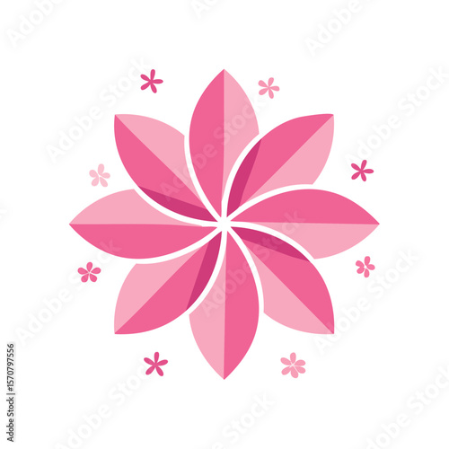 Stylized pink flower blossom design against black background blooms in flat vector illustration simple floral element springtime flora