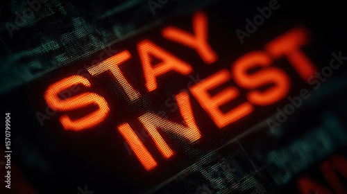 Remain invested : Digital display with red illuminated text reading 